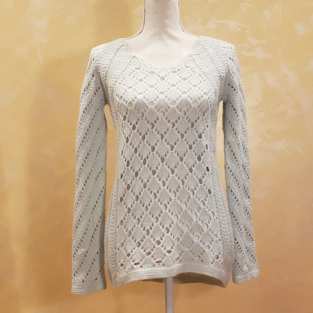 Max Studio Seafoam Green Crochet Sweater